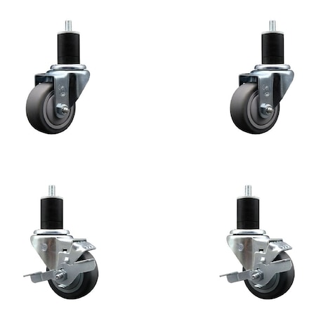 Service Caster 3'' Thermoplastic Rubber Wheel Swivel 1-3/4'' Expanding Stem Caster Set 2 Brakes, 4PK SCC-EX20S314-TPRB-2-TLB-2-134